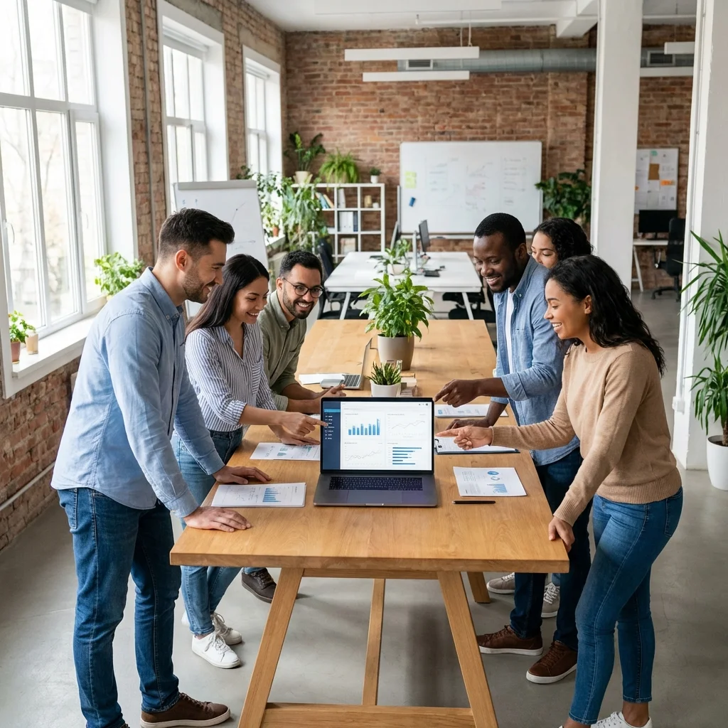 Time colaborando em projetos